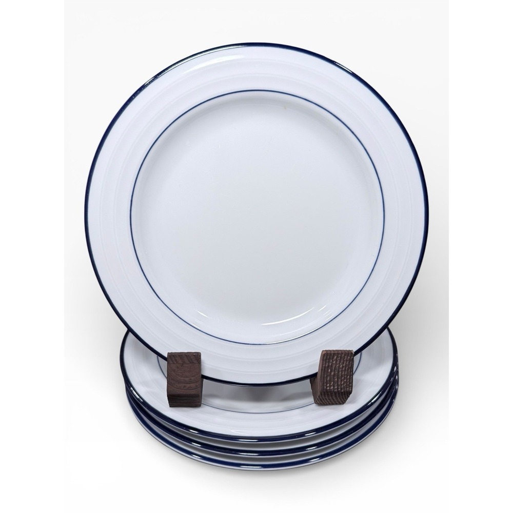 Crate Barrel Roulette Blue Band Dinner Plates Set Lot Of 4 Spal Porcelain 10.5"